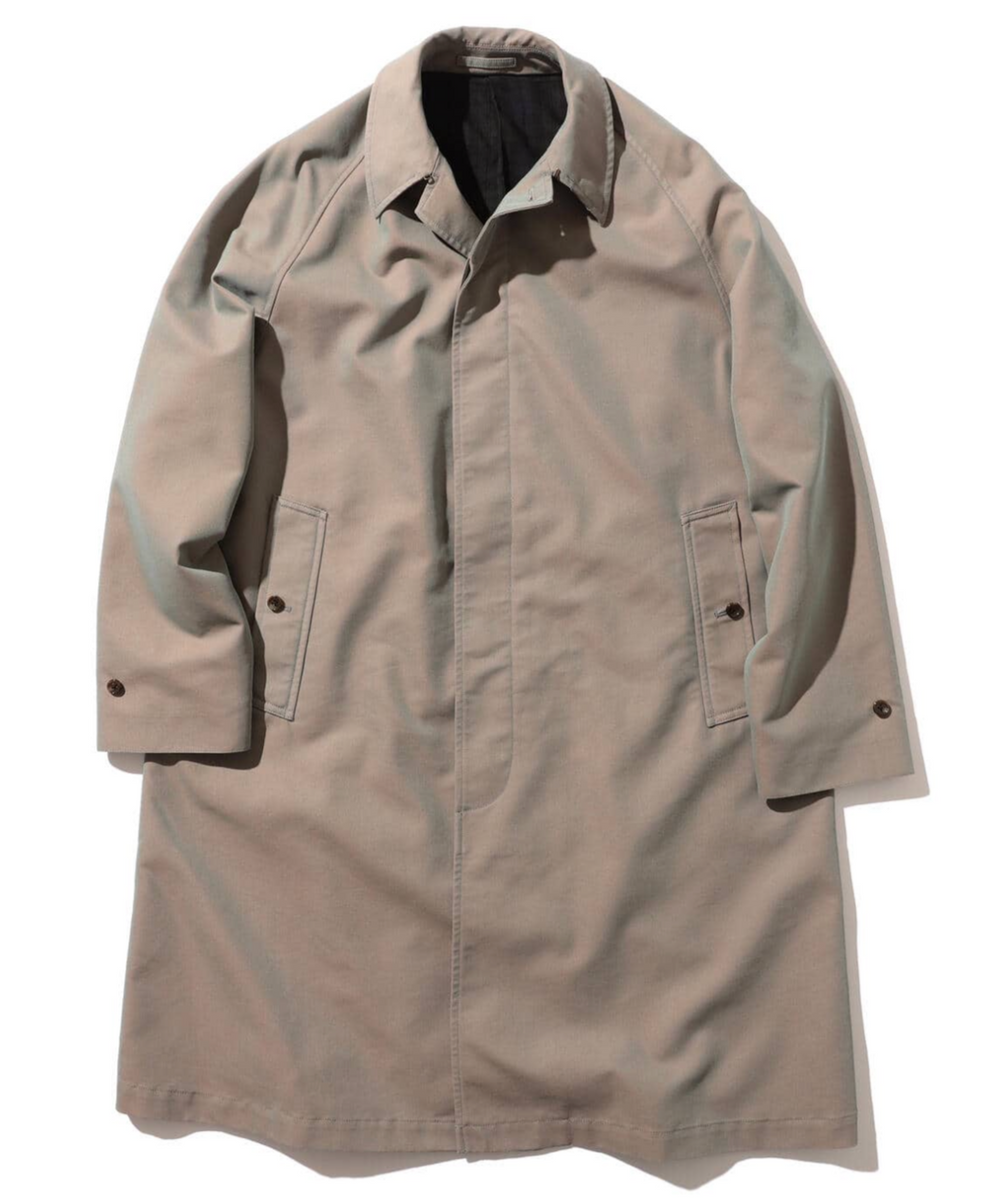 BEAMS +／Balmacaan Coat T/C Gabardine Beams Plus Balmacaan Coat T C Gabardine in Beige | REVOLVE