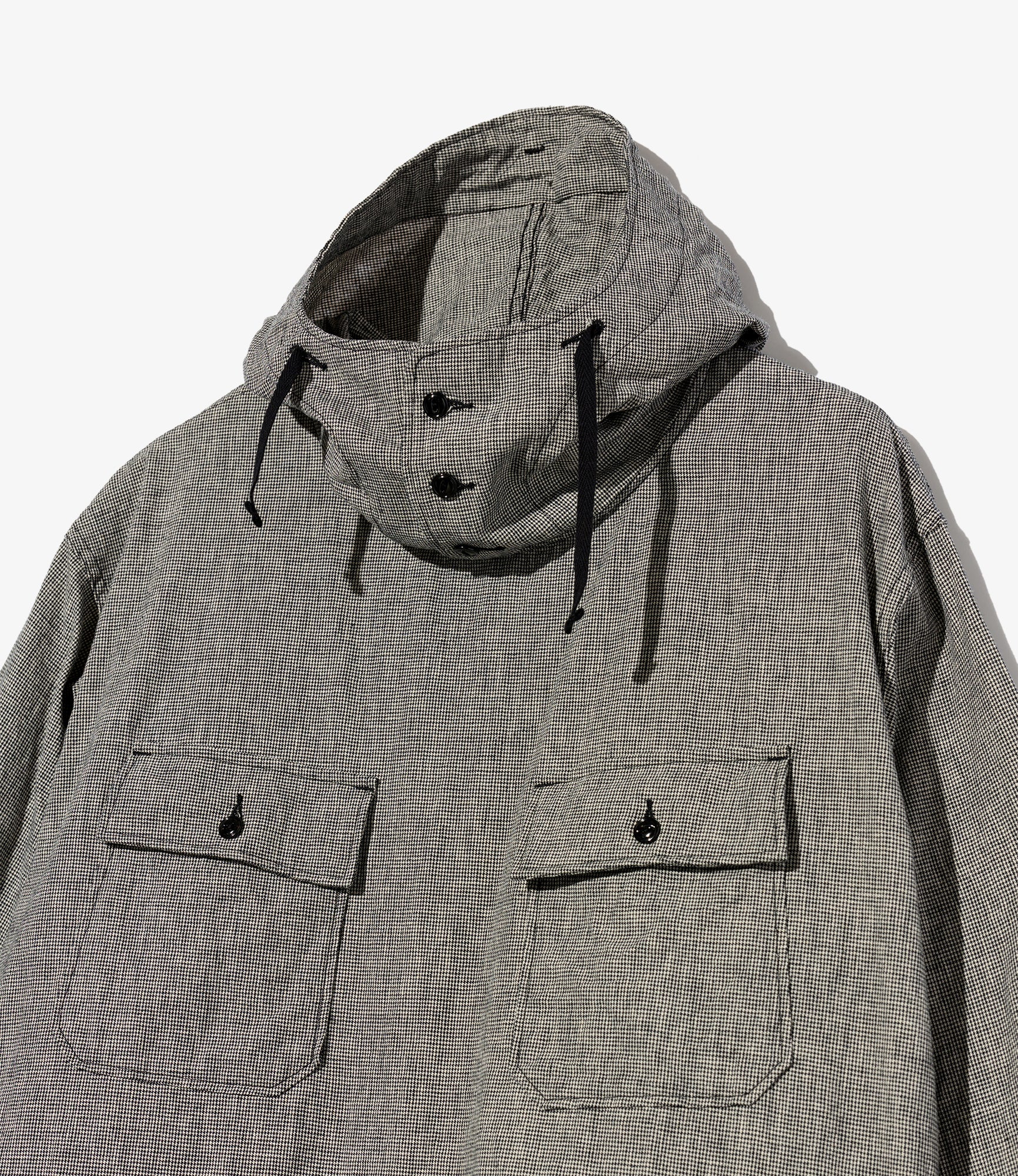 Engineered Garments Cagoule Shirt Cotton Linen Houndstooth Grey