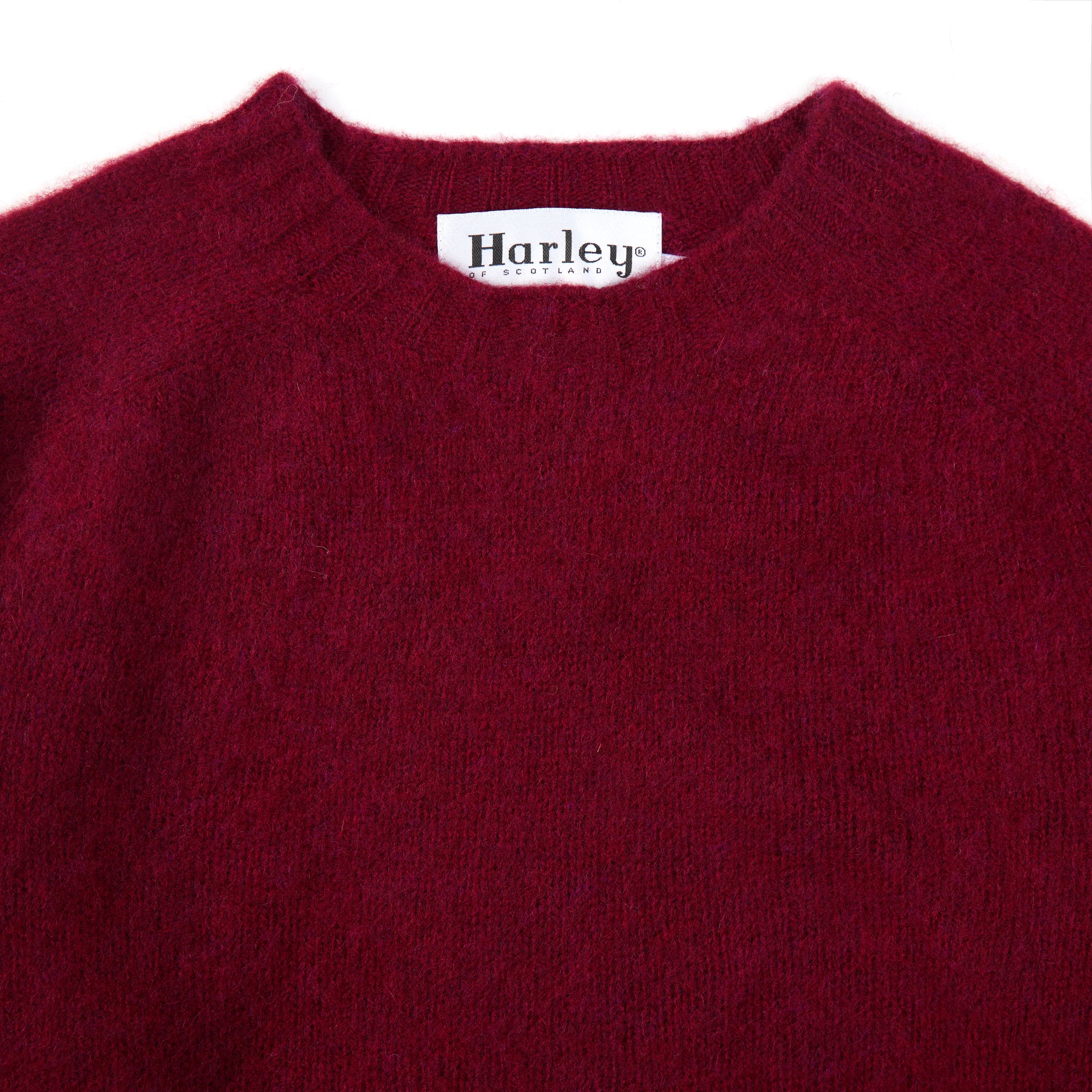 Harley Of Scotland Shaggy Dog Shetland Wool Crew Neck Jumper Bergundy