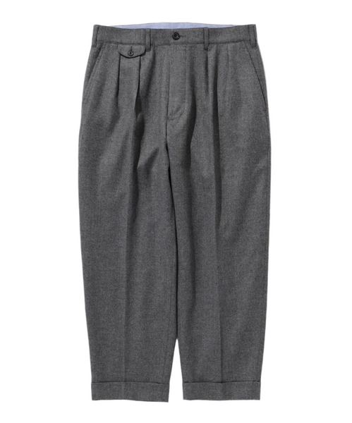 Beams Plus 2 Pleats Tapered Flannel Trousers Grey