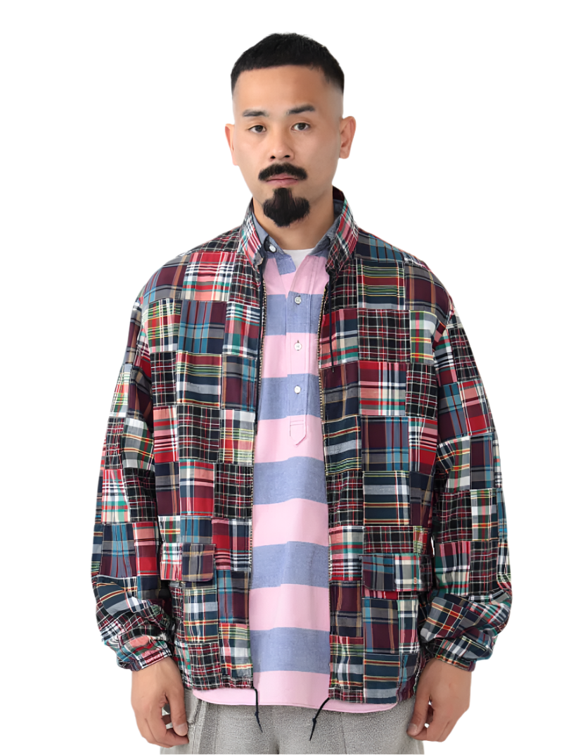 Beams Plus Patchwork Madras Swing Jacket Navy Beams Plus Patchwork Madras Swing Jacket Navy