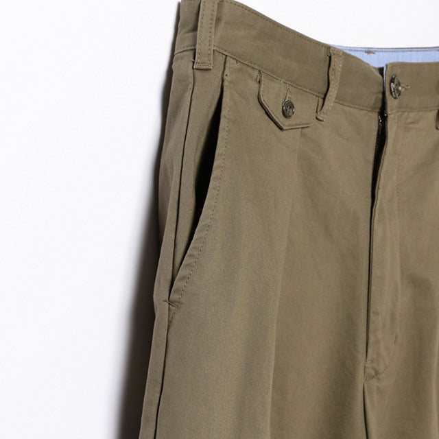 2 Pleats Twill Trousers Olive - 2nd Academic Store