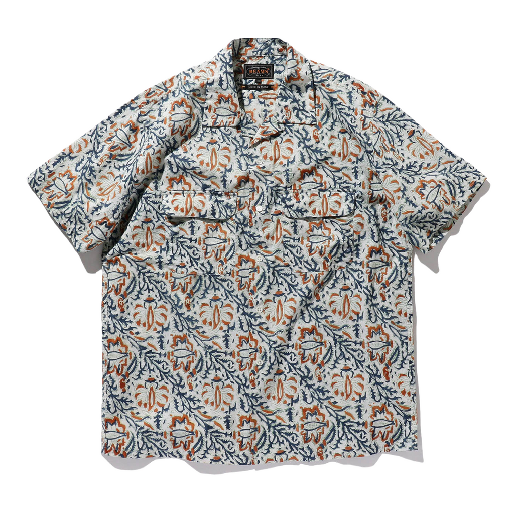 Open Collar Short Sleeve Block Print 40/- Shirt - 2nd Academic Store
